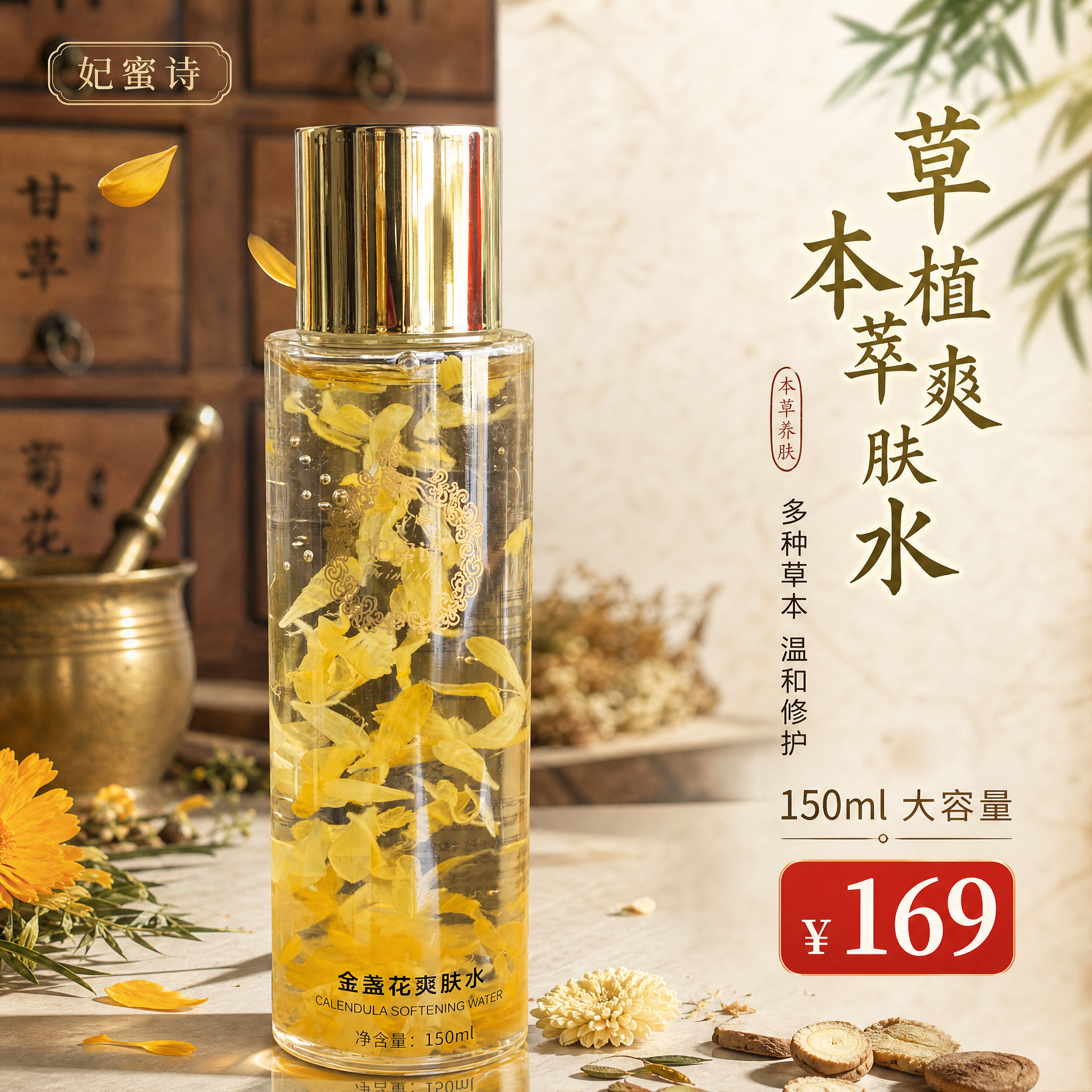 [主图-1] 小红书草本爽肤水首图，突出产品质感与中药国风氛围… - 图片创意预览