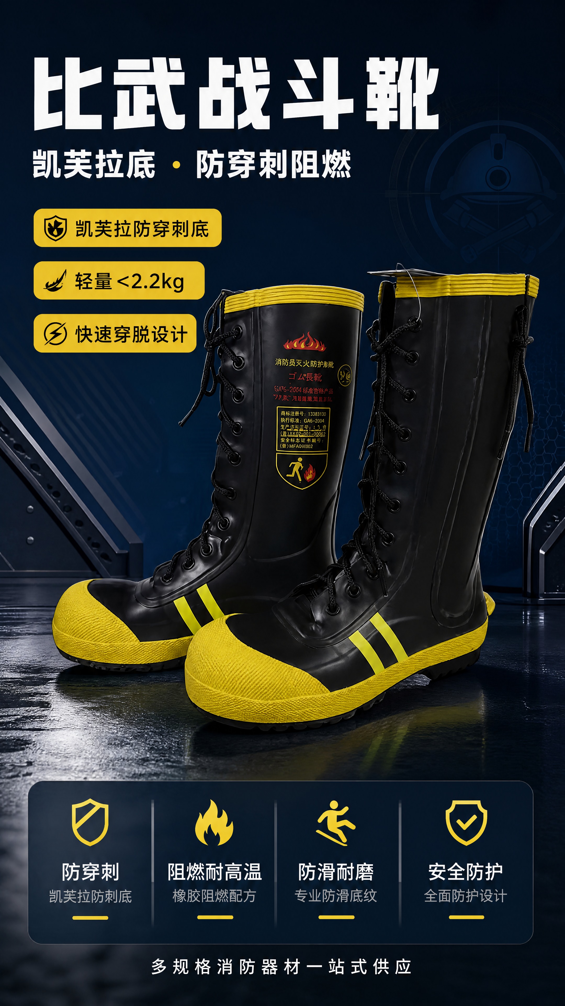 [商品] 使用【图1】比武款消防战斗靴（黑黄配色高筒款）；保留… - 图片创意预览