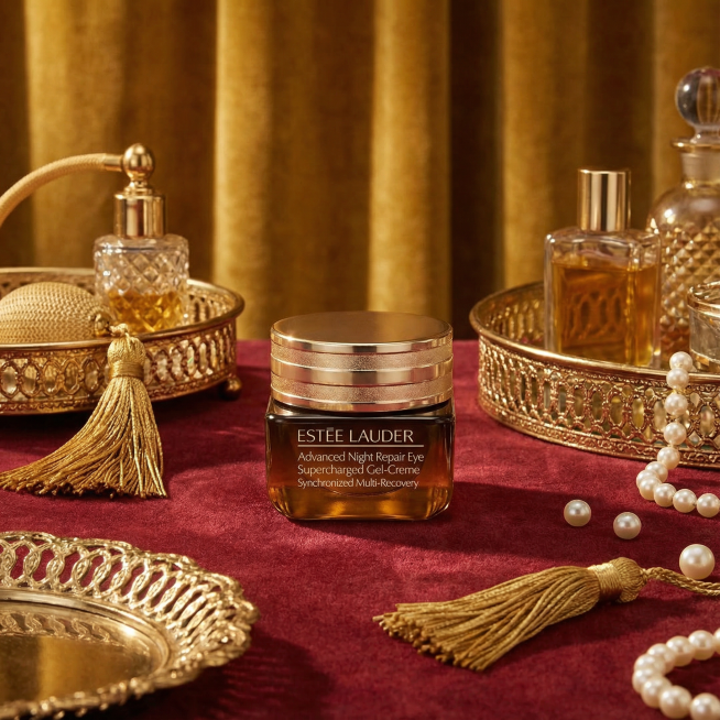 将这几张产品图风格进行修改，生成与原图风格不一样的产品图，产品细节不变，图中产品为雅诗兰黛特润修护眼部凝露预览效果