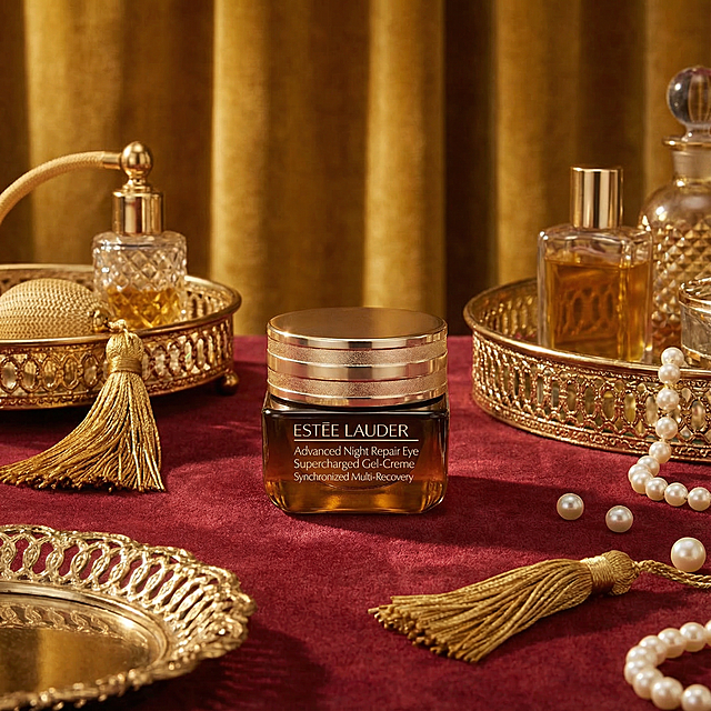 将这几张产品图风格进行修改，生成与原图风格不一样的产品图，产品细节不变，图中产品为雅诗兰黛特润修护眼部凝露