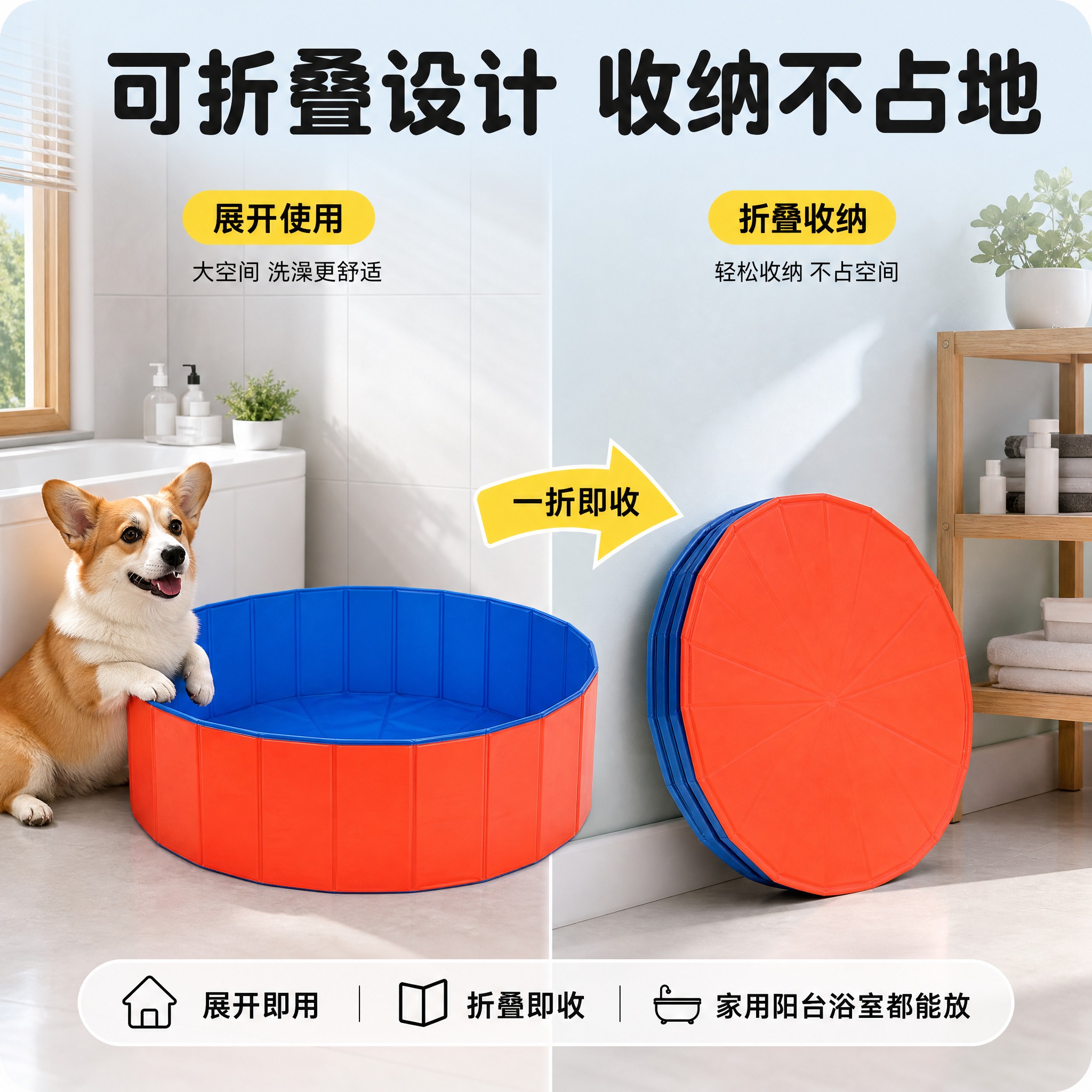 [主图-3] 使用场景与收纳展示，主题：可折叠易收纳 不占空间… - 图片创意预览
