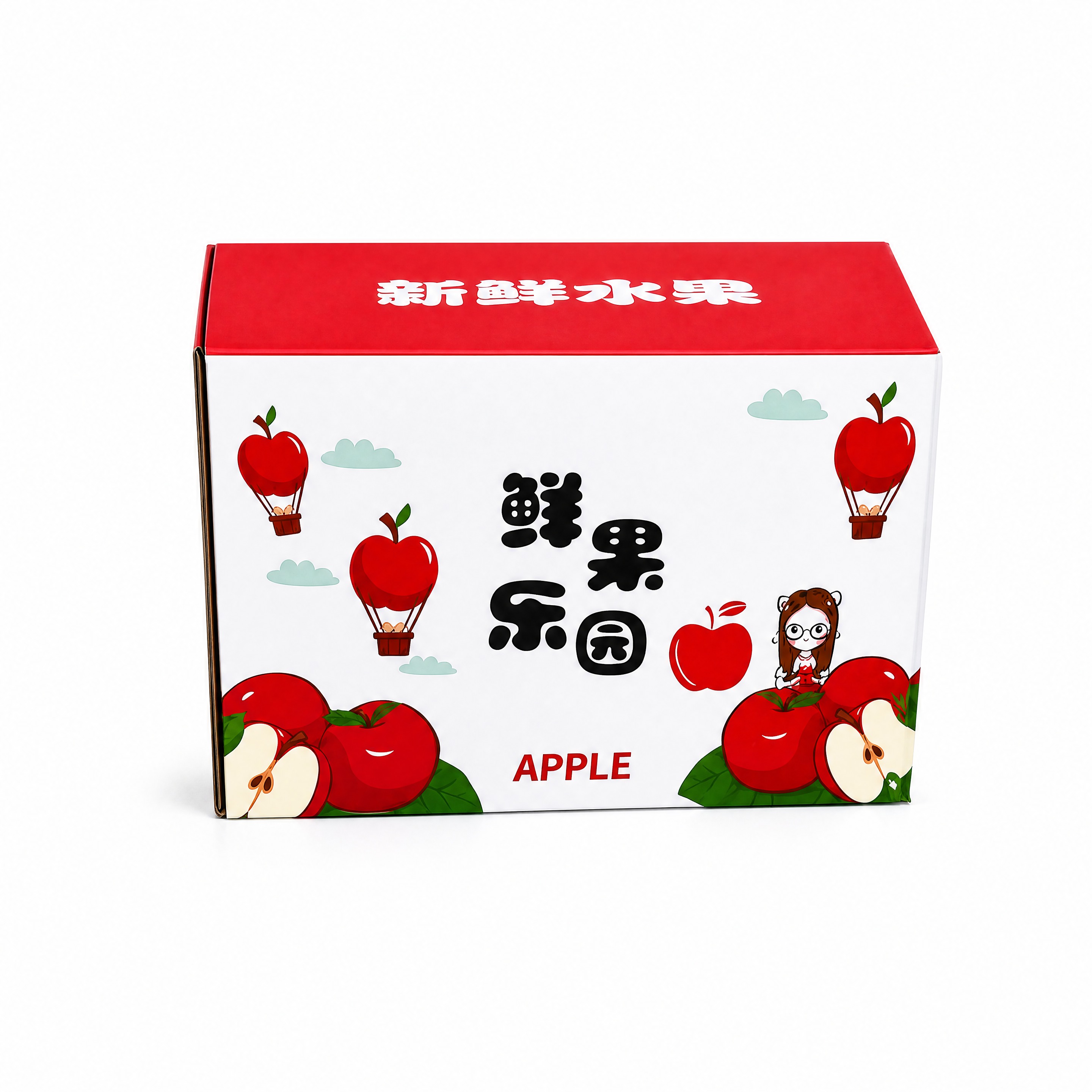 产品精修，只保留最上方的一个鲜果乐园苹果包装箱，移除下方所有箱… - 图片创意预览