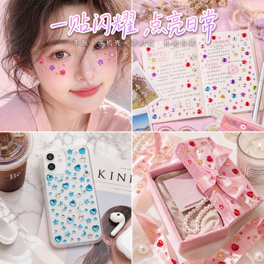 电商产品主图，1:1正方形构图。严格还原上传的亚克力宝石贴纸产… - 图片创意预览