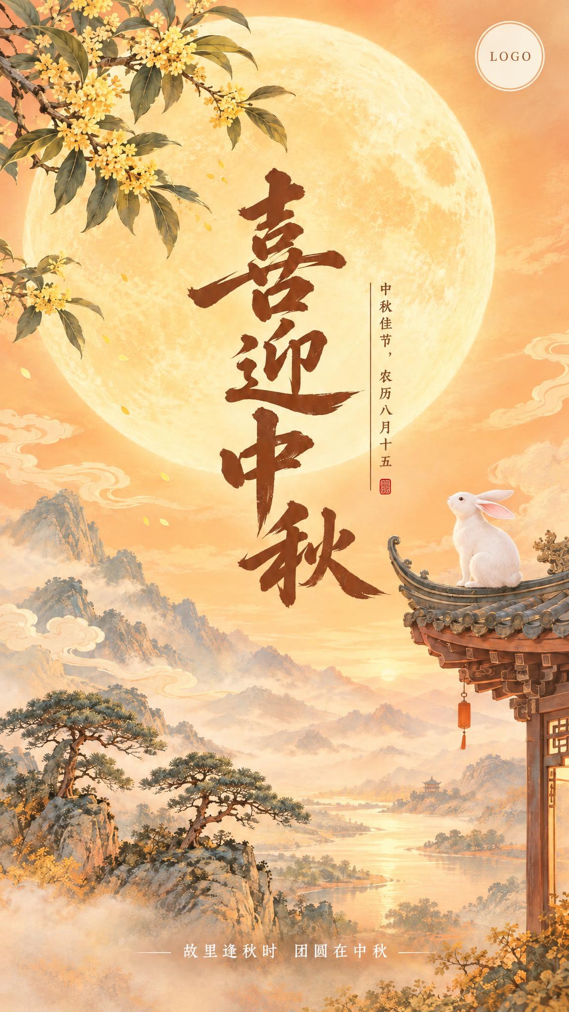 基于这张中秋海报，保持画面构图、元素、文字排版完全不变，将整体… - 图片创意预览