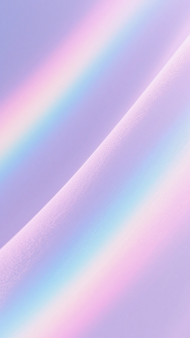 柔和的淡紫色渐变背景，带有斜向分布的彩虹色光带，光带呈现粉蓝色、淡青色和柔和的粉色渐变，整体色彩明亮通透，光线柔和扩散，带有细腻的纹理质感，营造出梦幻、治愈、宁静的氛围，画面简洁无文字和图案，光带的数量和角度略有调整，色彩过渡更加细腻自然。
