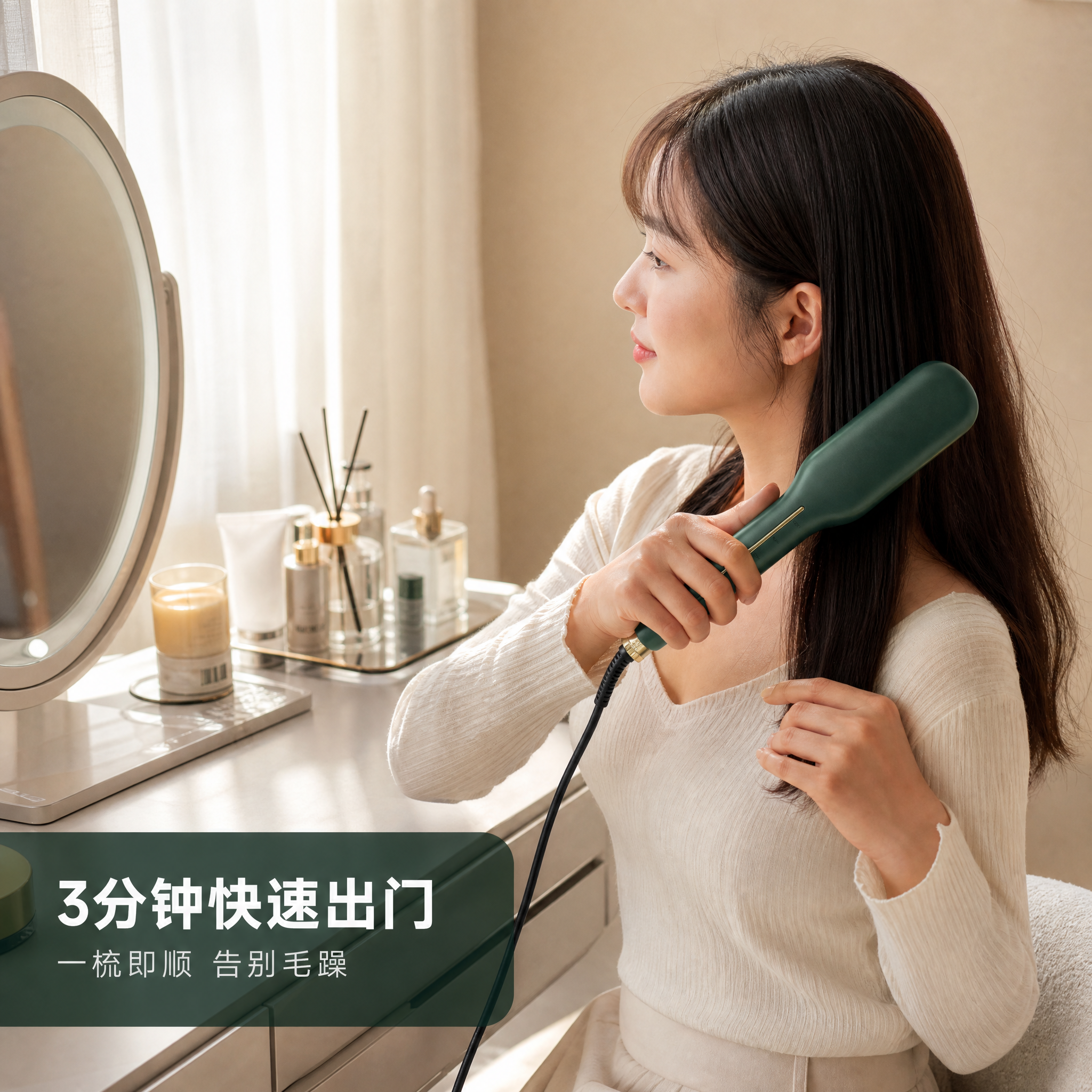 [主图-4] 真实使用场景 居家梳妆台直发梳使用场景图 [统一… - 图片创意预览