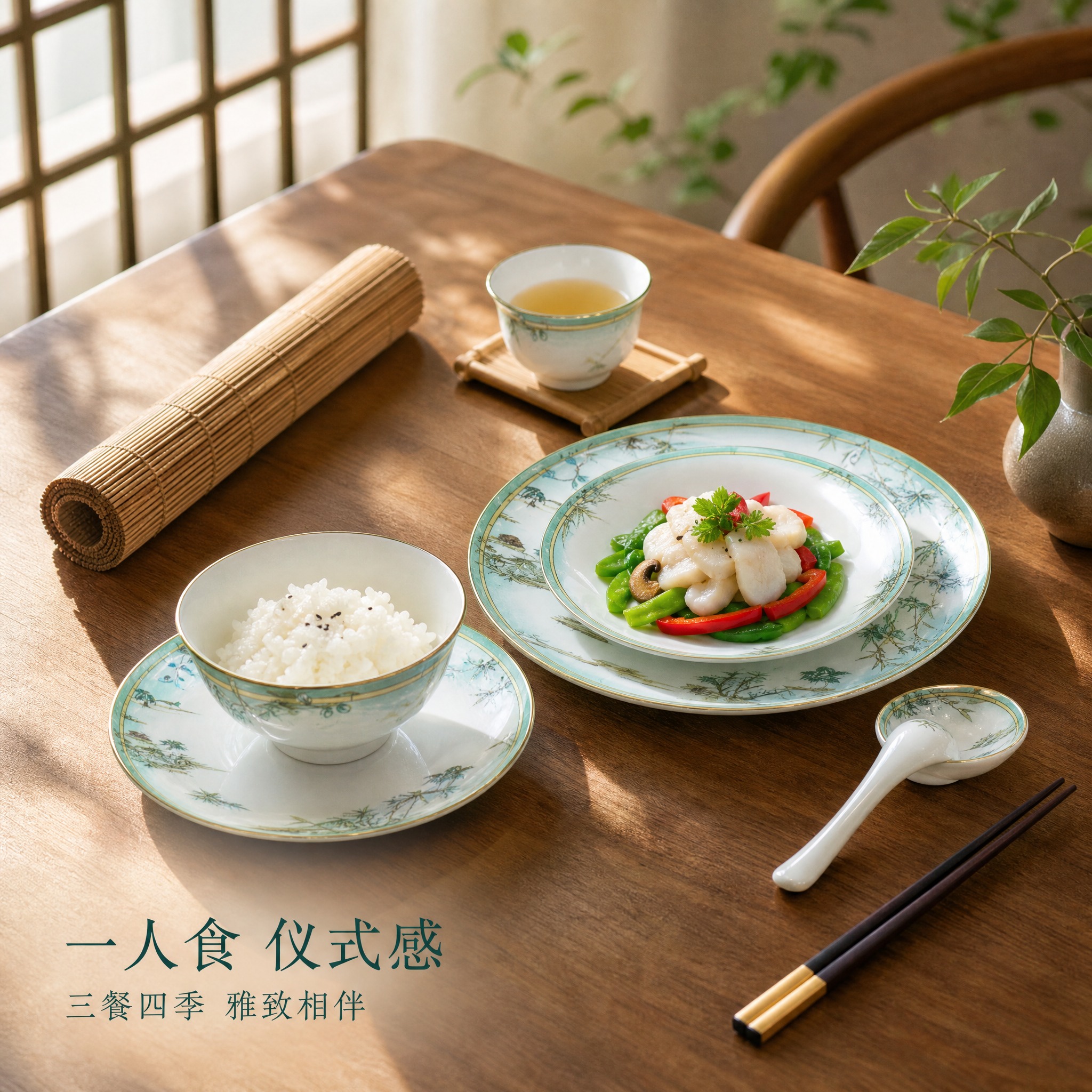 [主图-4] 真实餐桌使用场景图，任务是展示餐具在家用餐桌上的… - 图片创意预览