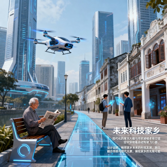 生成4张以上与家乡主题相关的宣传图片(如
风景、人文、未来想象图等）。每张图片需注明生成所用的提示词（promp)，并附简短设计说明 在图片里面预览效果