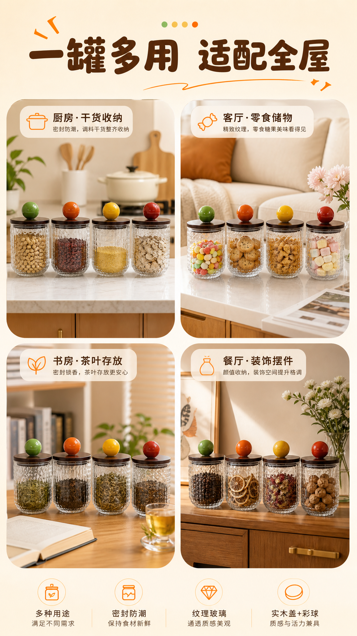 [商品] 使用【图1】4款彩色圆球盖玻璃储物罐；保留各款花纹、… - 图片创意预览