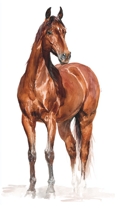 A well-built adult horse, with a clearly defined head, erect ears, bright and lively eyes, a long a预览效果