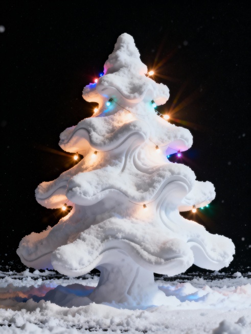 大雪组成的圣诞树，有灯光预览效果