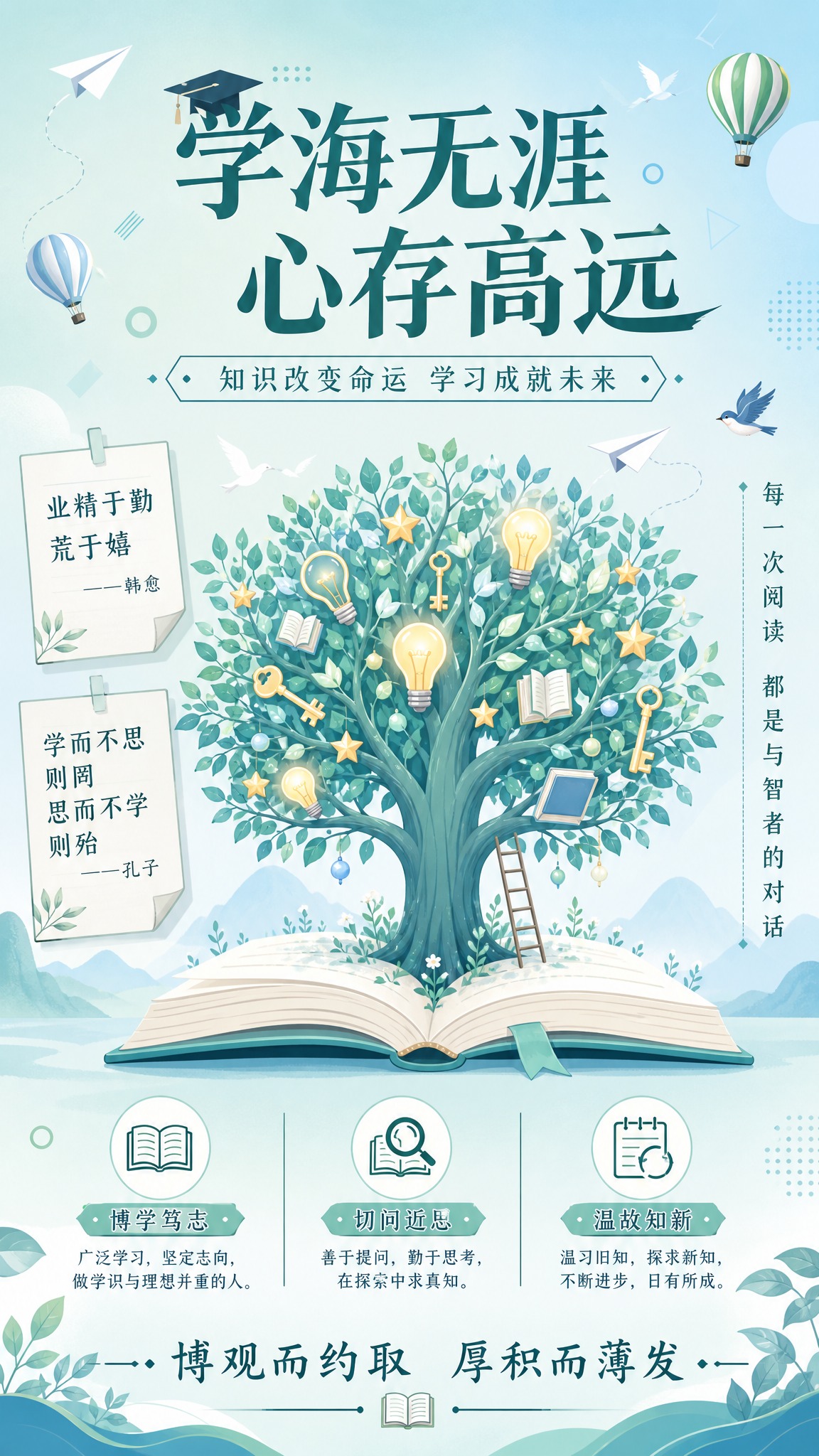 一张中学生励志学习海报，竖版9:16，简约扁平插画风格，马卡龙… - 图片创意预览
