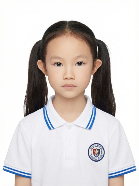 将人物衣服替换为深圳小学校服，保持白底1寸照规格预览效果