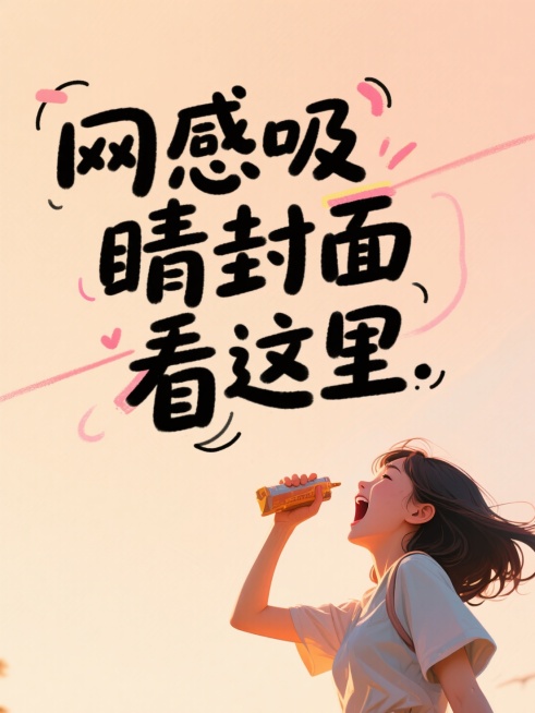 文案内容为“网感吸睛封面看这里”，手写涂鸦字体，右下角一个写实女生拿着朝天大喊，暖色调配色预览效果