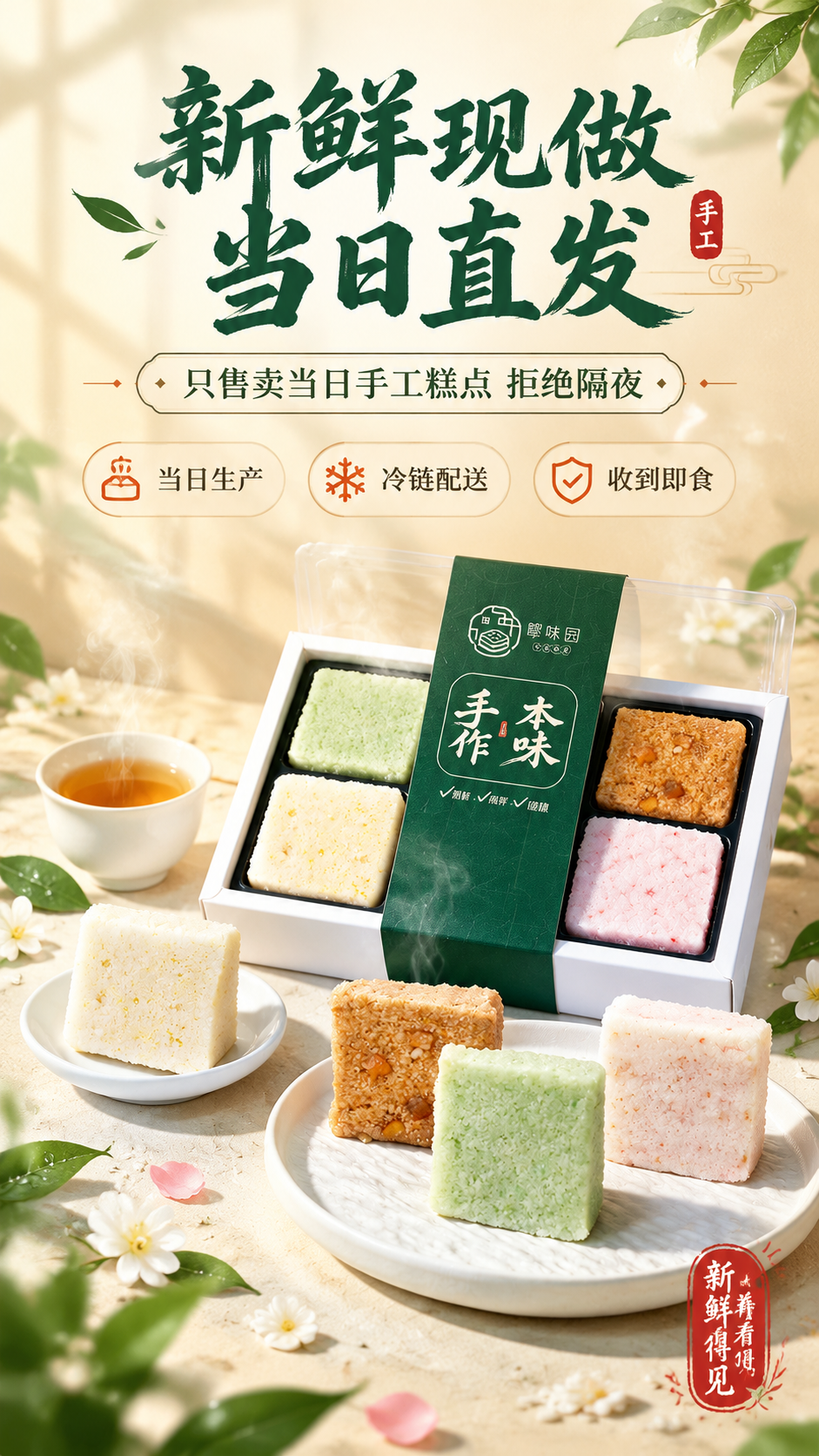 [商品] 使用【图1】实心四拼小方糕礼盒装；保留礼盒包装、四色… - 图片创意预览