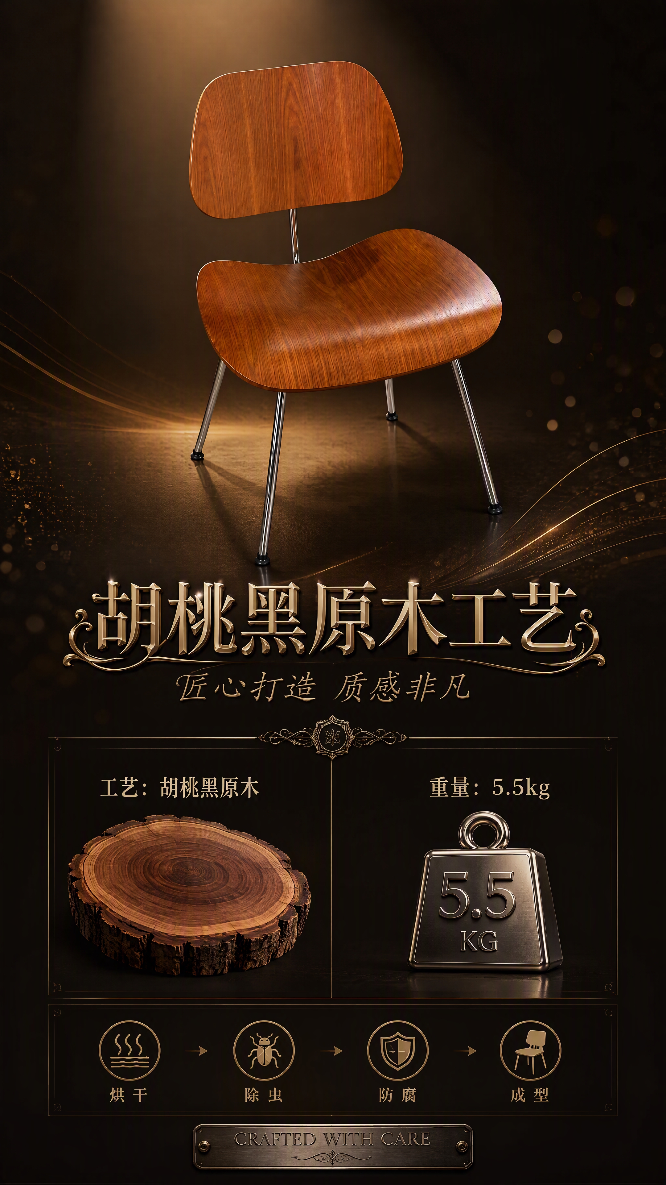 [第7张] 工艺重量页-胡桃黑原木工艺 + 5.5kg重量说明… - 图片创意预览