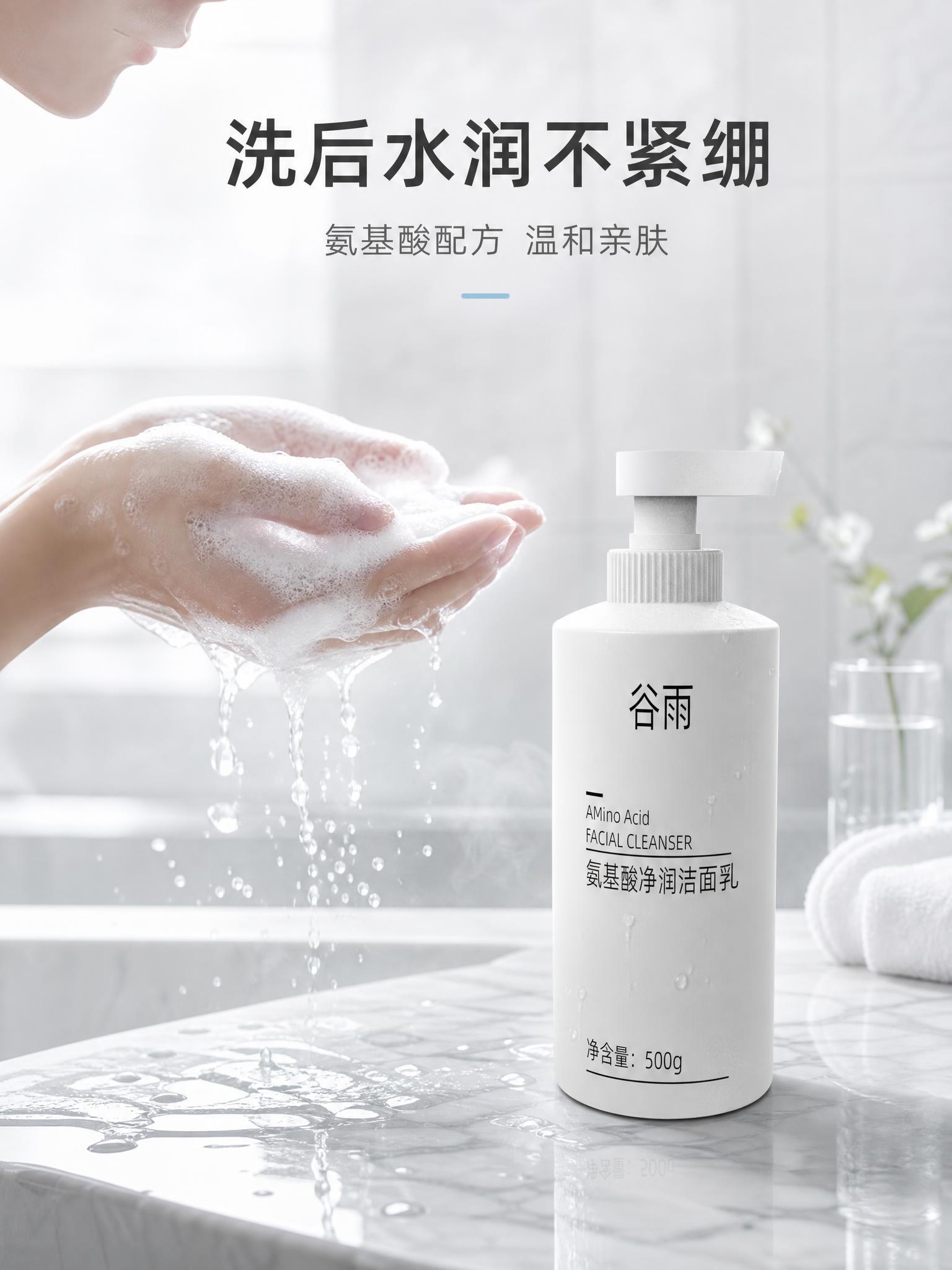[主图-4] 使用场景与肤感展示，呈现洁面后水润不紧绷的舒适感… - 图片创意预览