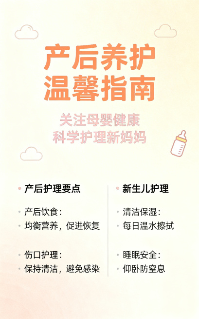 产后养护温馨知识海报，暖色调柔和风格，简约清新排版，母婴健康主题，750像素宽1200像素高预览效果