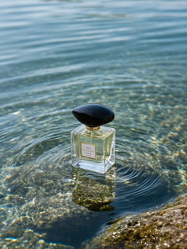 抠出主体，保留主体形状、颜色。特写，把主体置于清澈水面，周围有岩石，水面带波纹和光影反射。