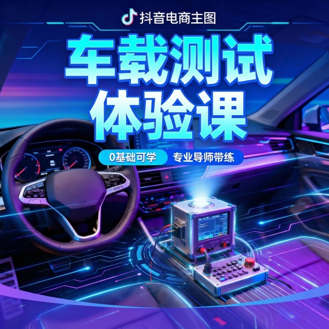 强化科技感配色，将背景调整为深空蓝渐变搭配霓虹光效，设备金属部件增加冷银色反光，文字使用荧光蓝+白边强化视觉冲击预览效果