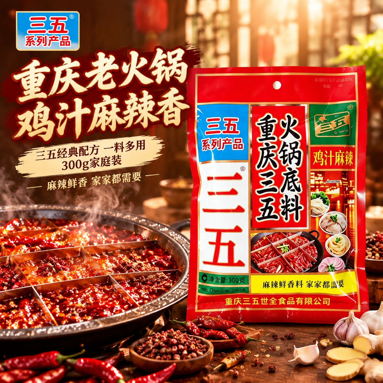 [主图-1] 首图点击率，主题为重庆三五火锅底料鸡汁麻辣型，突… - 图片创意预览