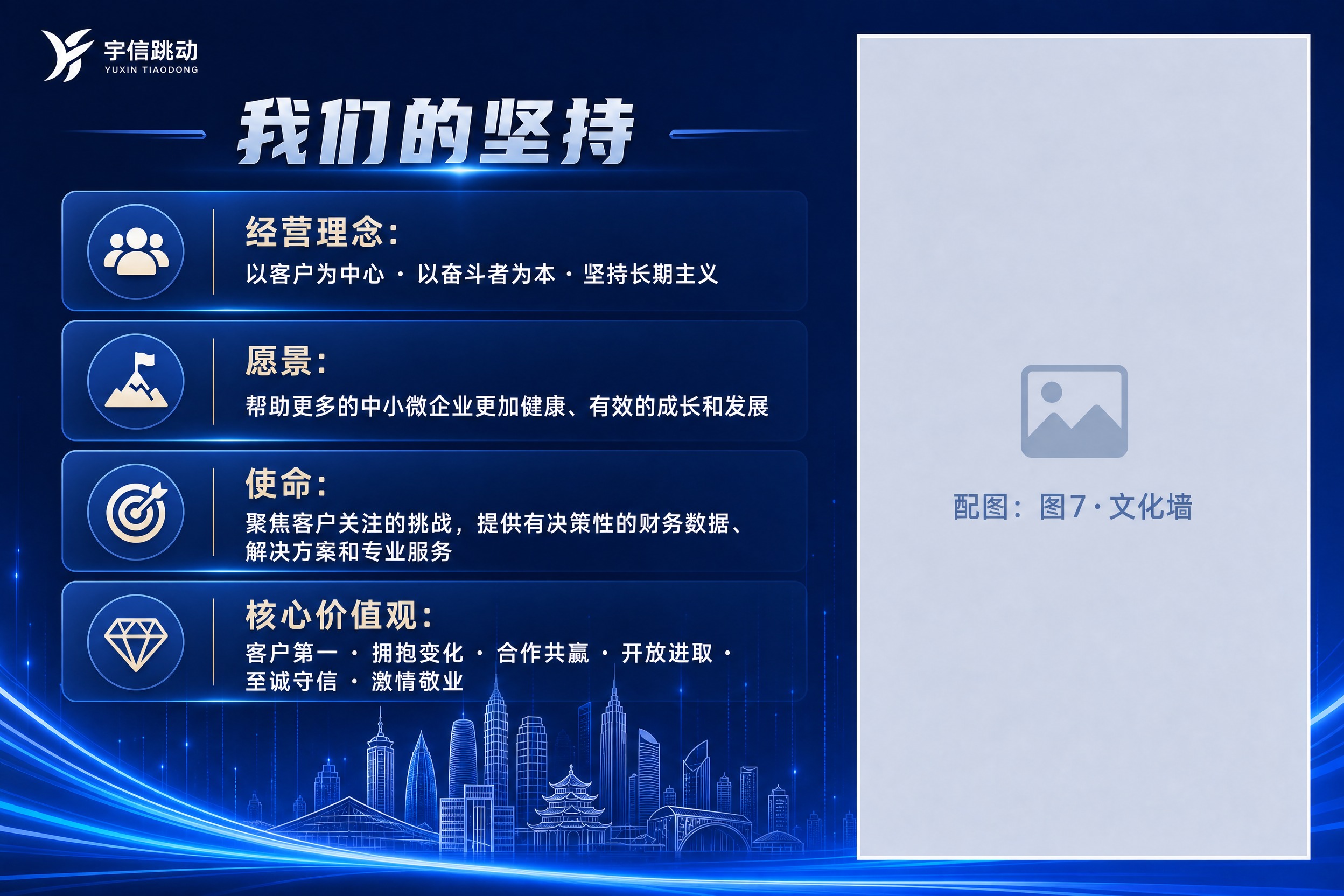 企业宣传册内页-企业文化，A4横版，深蓝科技商务风格，与参考封… - 图片创意预览
