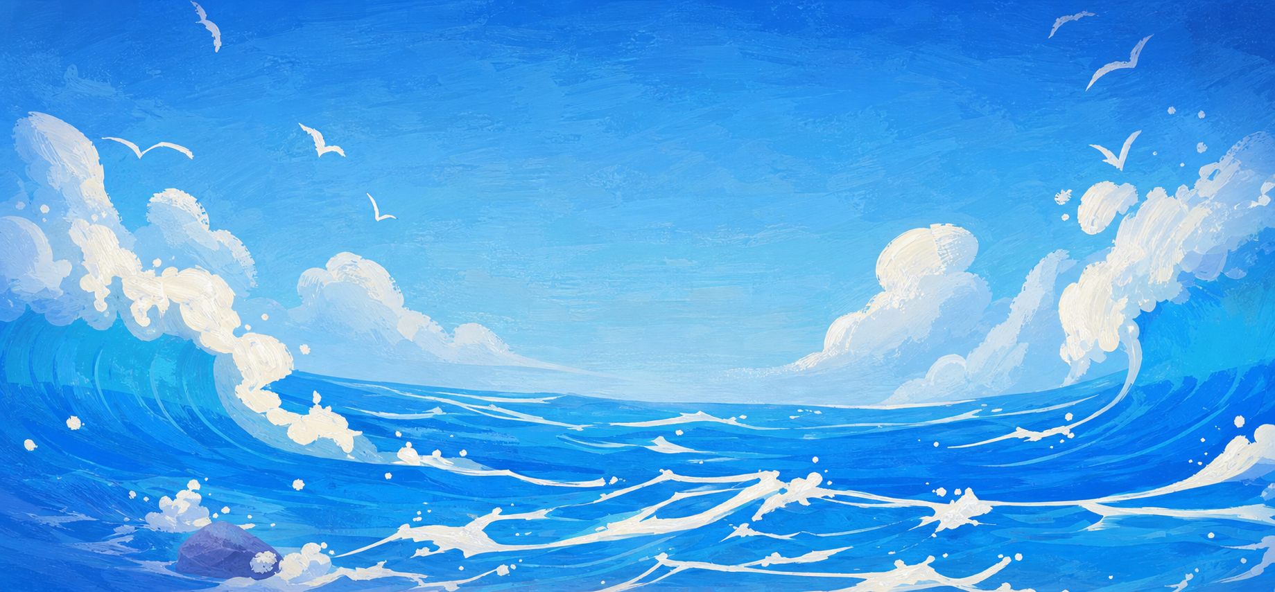 优化这张大海海浪图，给画面增加手绘质感，保留原画面构图和内容，… - 图片创意预览