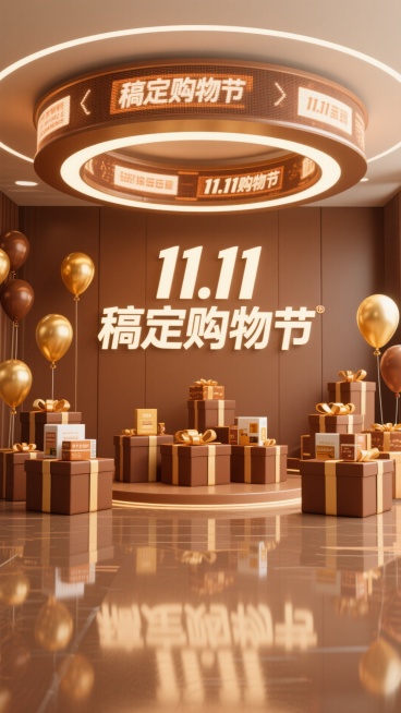 3D风格，棕色，“11.11稿定购物节”预览效果