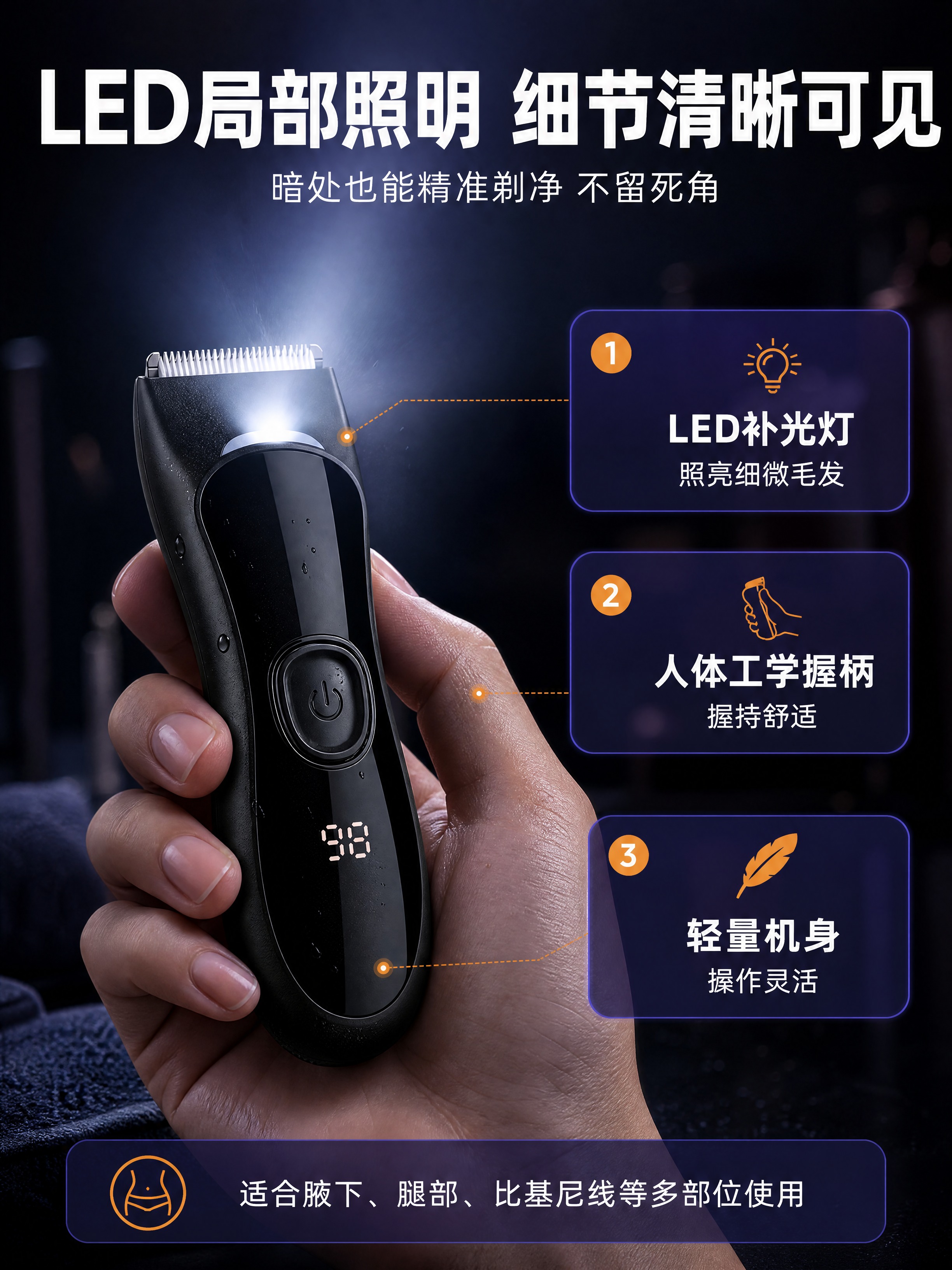 [商品] 使用【图1】黑色电动剃毛器；保留产品整体结构、黑色机… - 图片创意预览