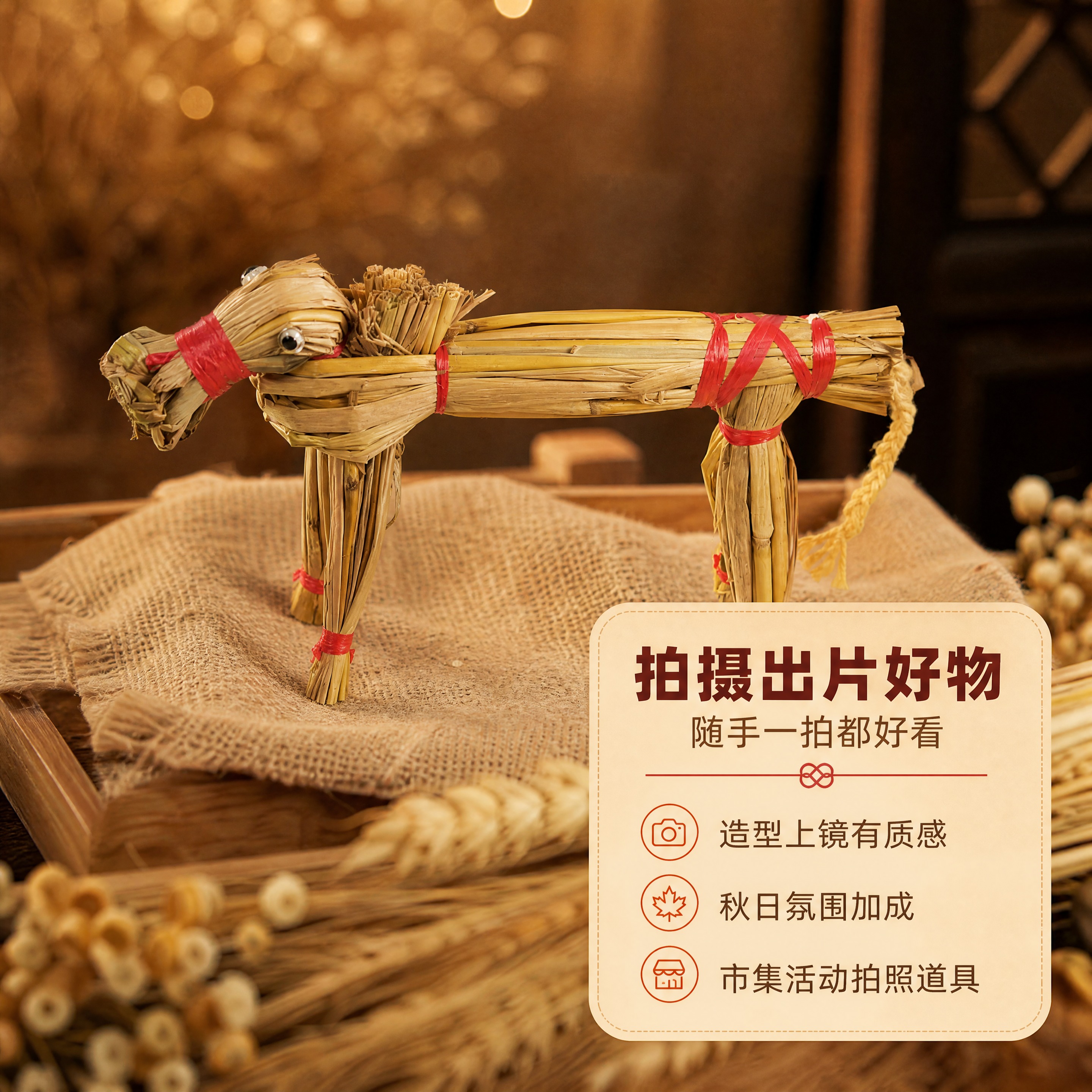 [商品] 使用【图1】红绳捆绑稻草马装饰摆件；保留稻草主体、红… - 图片创意预览