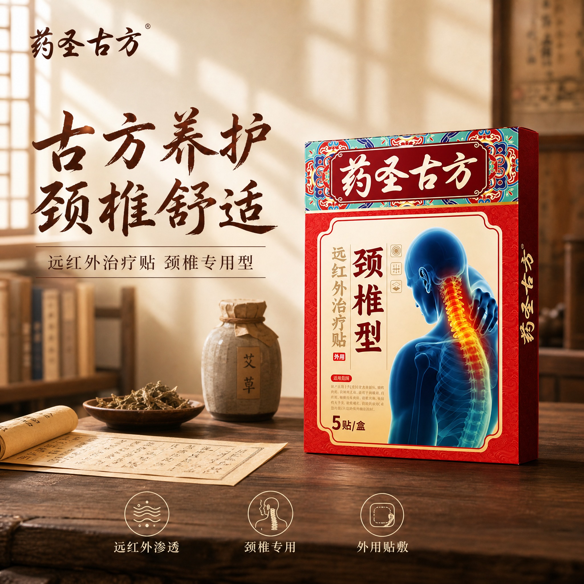 [单张主图] 药圣古方颈椎型远红外治疗贴 高级氛围感主图 第四… - 图片创意预览