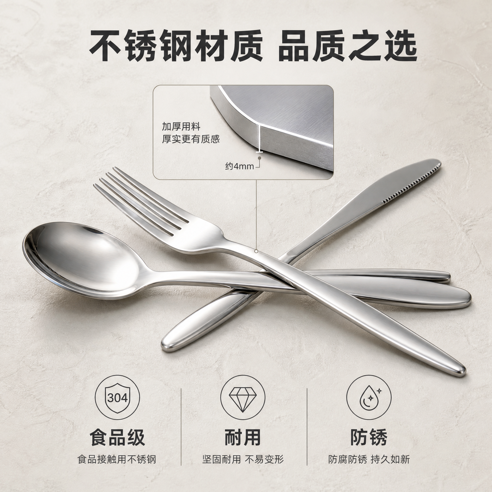 [主图-3] 葡萄牙餐具套装 材质品质 不锈钢材质展示 耐用安… - 图片创意预览