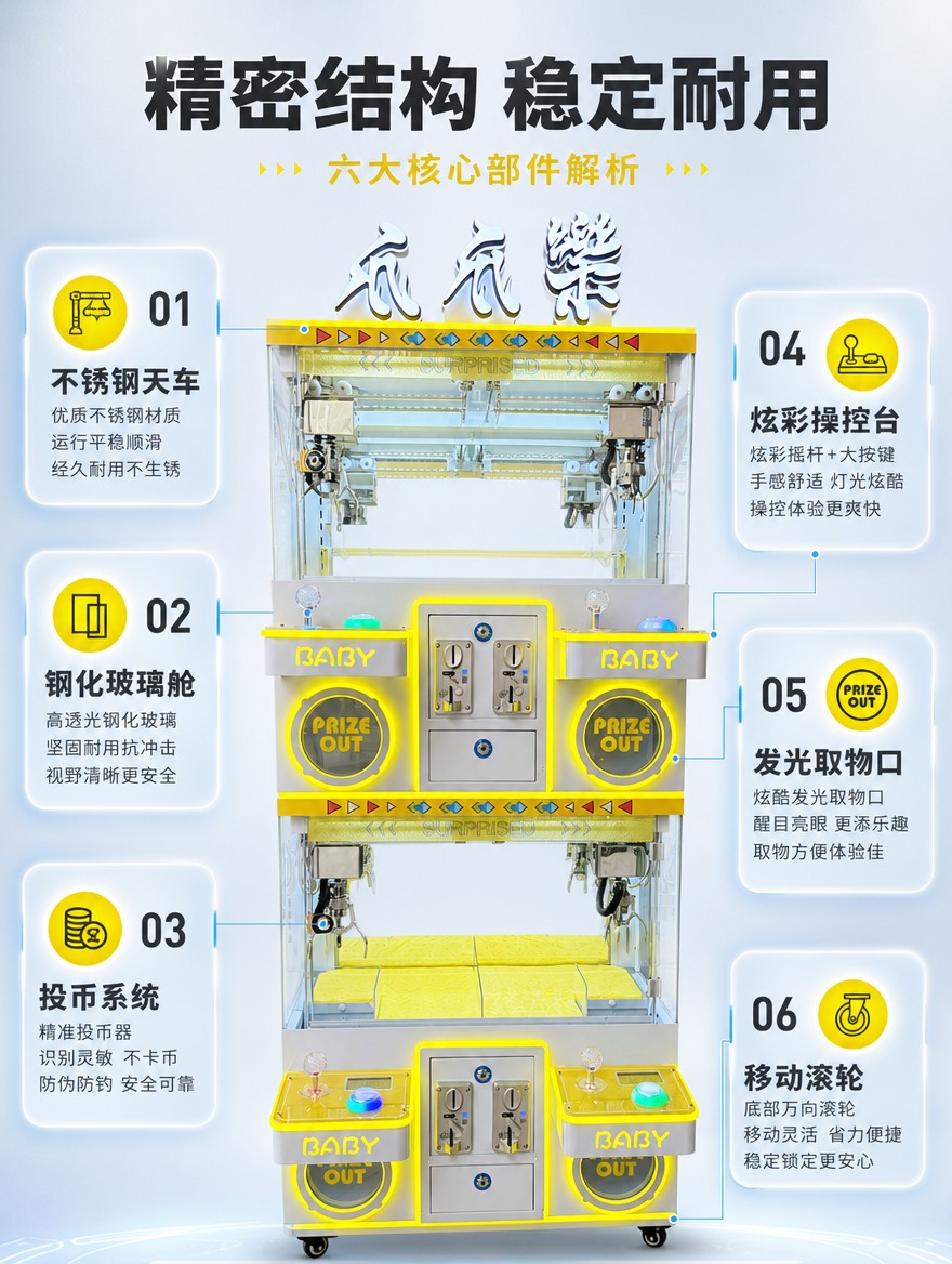 [商品] 使用【图3】黄白配色四人双层娃娃机正面全貌；保留完整… - 图片创意预览