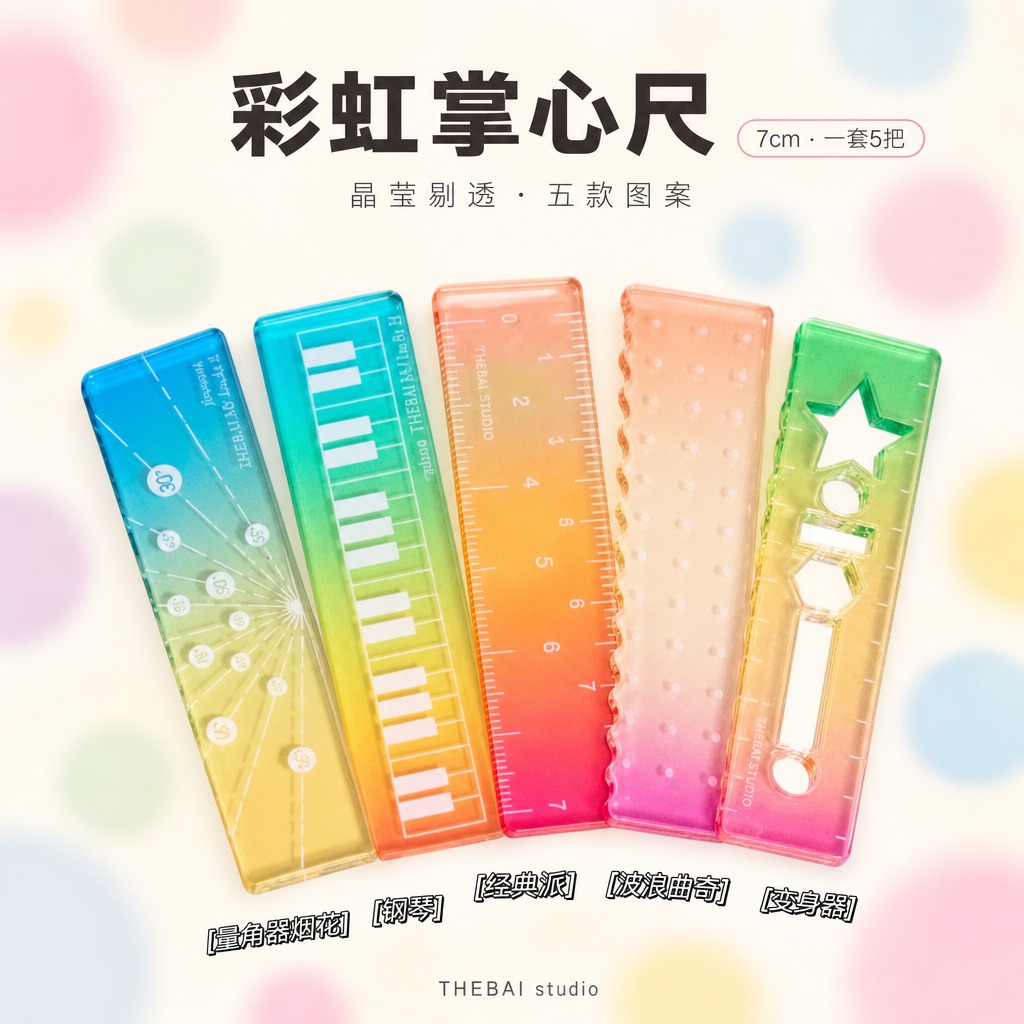 1:1方形构图，严格还原上传的THEBAI studio彩虹掌… - 图片创意预览