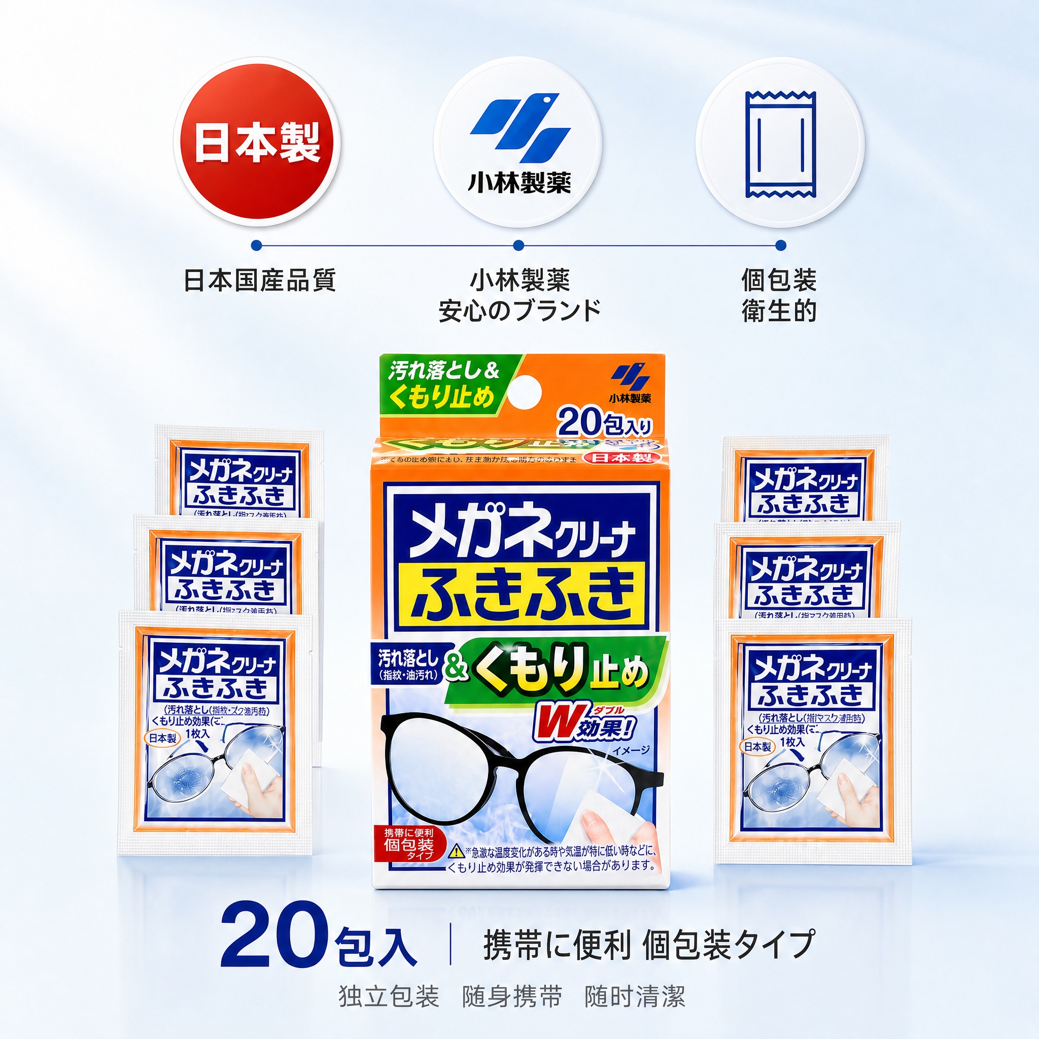1:1方版电商主图，日本小林制药眼镜清洁湿巾，主图5 规格与品… - 图片创意预览