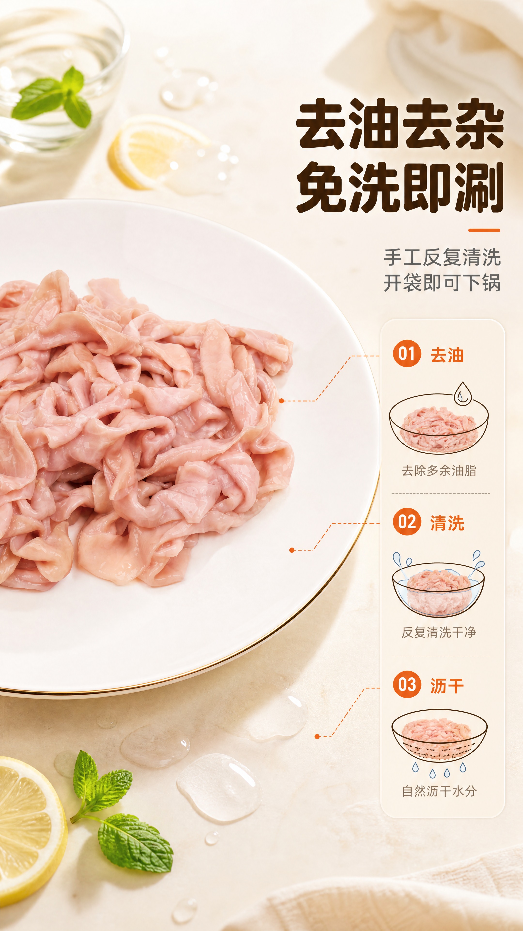 [商品] 使用【图1】白盘装冰鲜鸭肠；保留鸭肠粉润色泽、卷曲形… - 图片创意预览