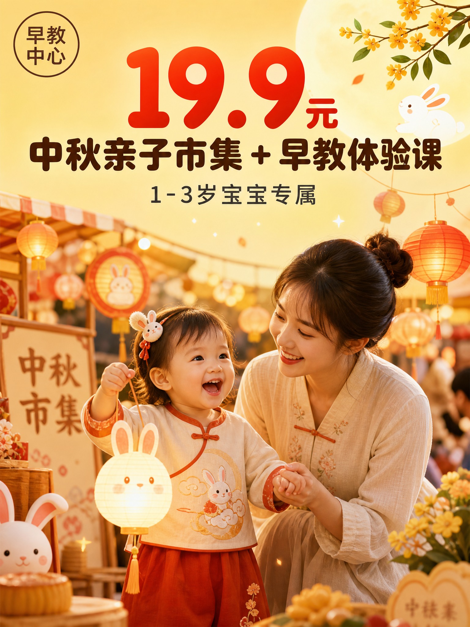 [主图-1] 中秋亲子市集+早教体验课首图，吸睛封面，突出19… - 图片创意预览