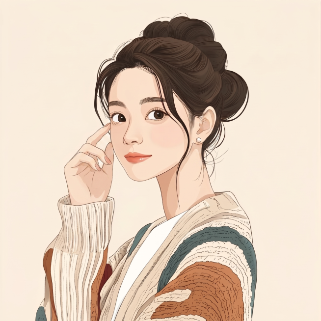 将图片中的手指改为正常手指和合适动作，把耳环改成小珍珠耳钉，整体绘画风格改为韩系扁平插画风格，保留其他内容不变预览效果