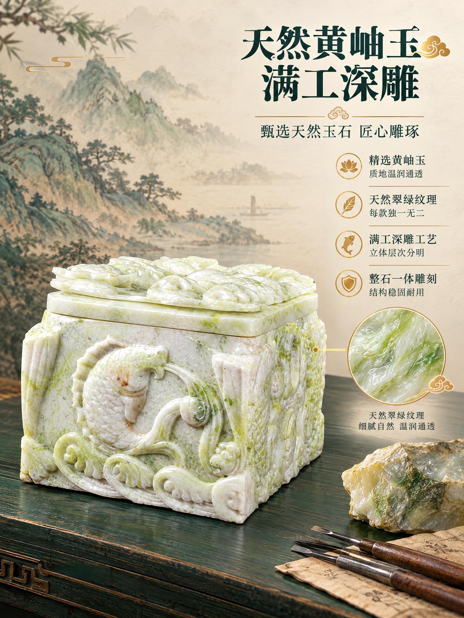 [商品] 使用【图2】风水宝地黄岫玉骨灰盒斜侧角度；保留黄岫玉… - 图片创意预览