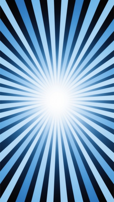 极简风格，蓝白渐变放射状条纹背景，中心为明亮的白色光源，光线从中心向四周均匀发散，条纹边缘锐利清晰，色彩从中心白色渐变为浅蓝色，整体呈现出强烈的视觉冲击力和空间感，简洁现代的设计感，无任何文字和装饰元素。预览效果