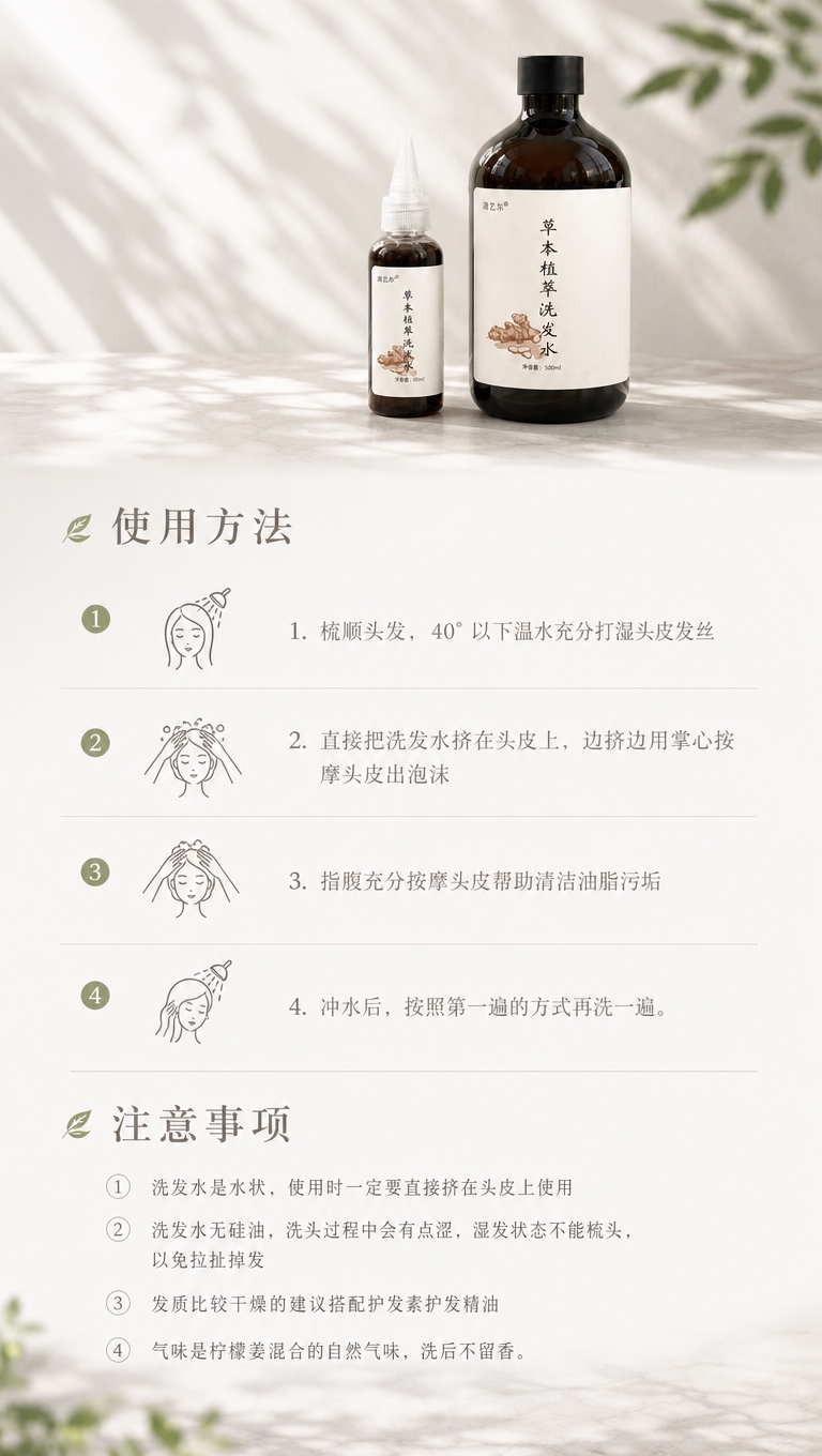 [商品] 使用【图2】中的清艺尔草本植萃洗发水，保留深棕色玻璃… - 图片创意预览