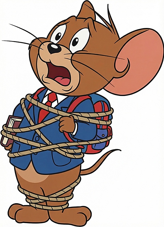 不改变原图的大小，帮我全身绳子坏绕，求救的表情