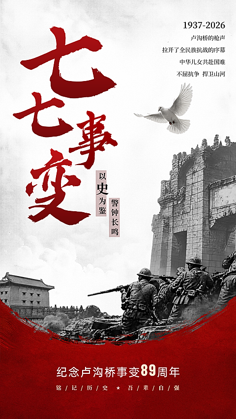 七七卢沟桥事变周年纪念历史感竖版海报