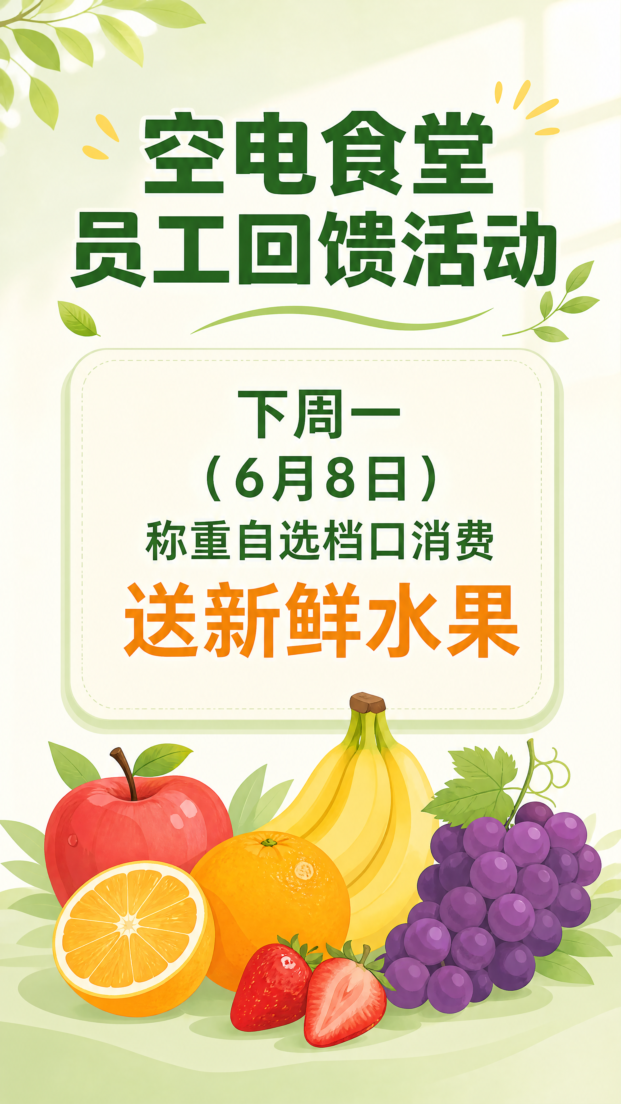 食堂活动通知海报，清新干净风格，上方醒目标题写着“空电食堂员工… - 图片创意预览