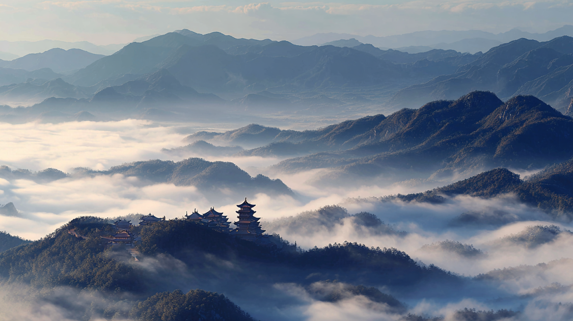 Oriental immortal cultivation world, high-altitude overlooking perspective, layers of rolling thick预览效果
