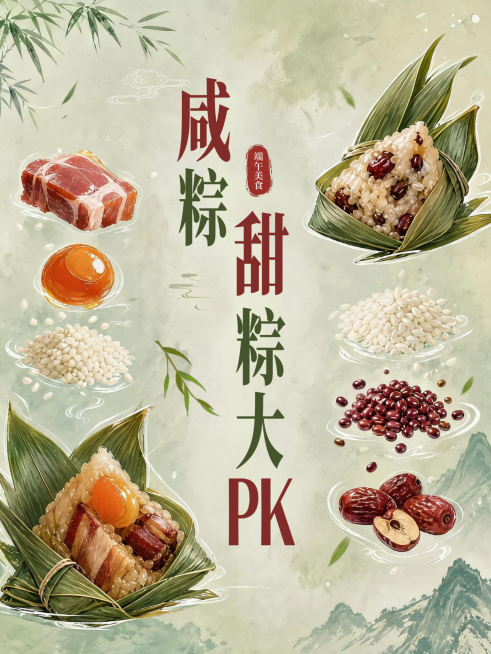 端午节咸甜粽子大PK互动清新中式感小红书封面预览效果