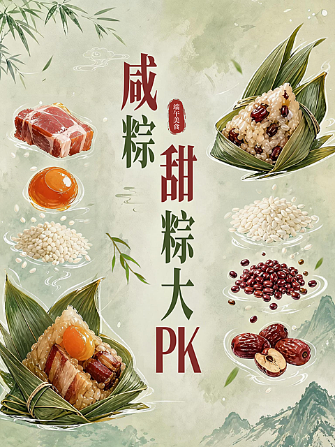 端午节咸甜粽子大PK互动清新中式感小红书封面