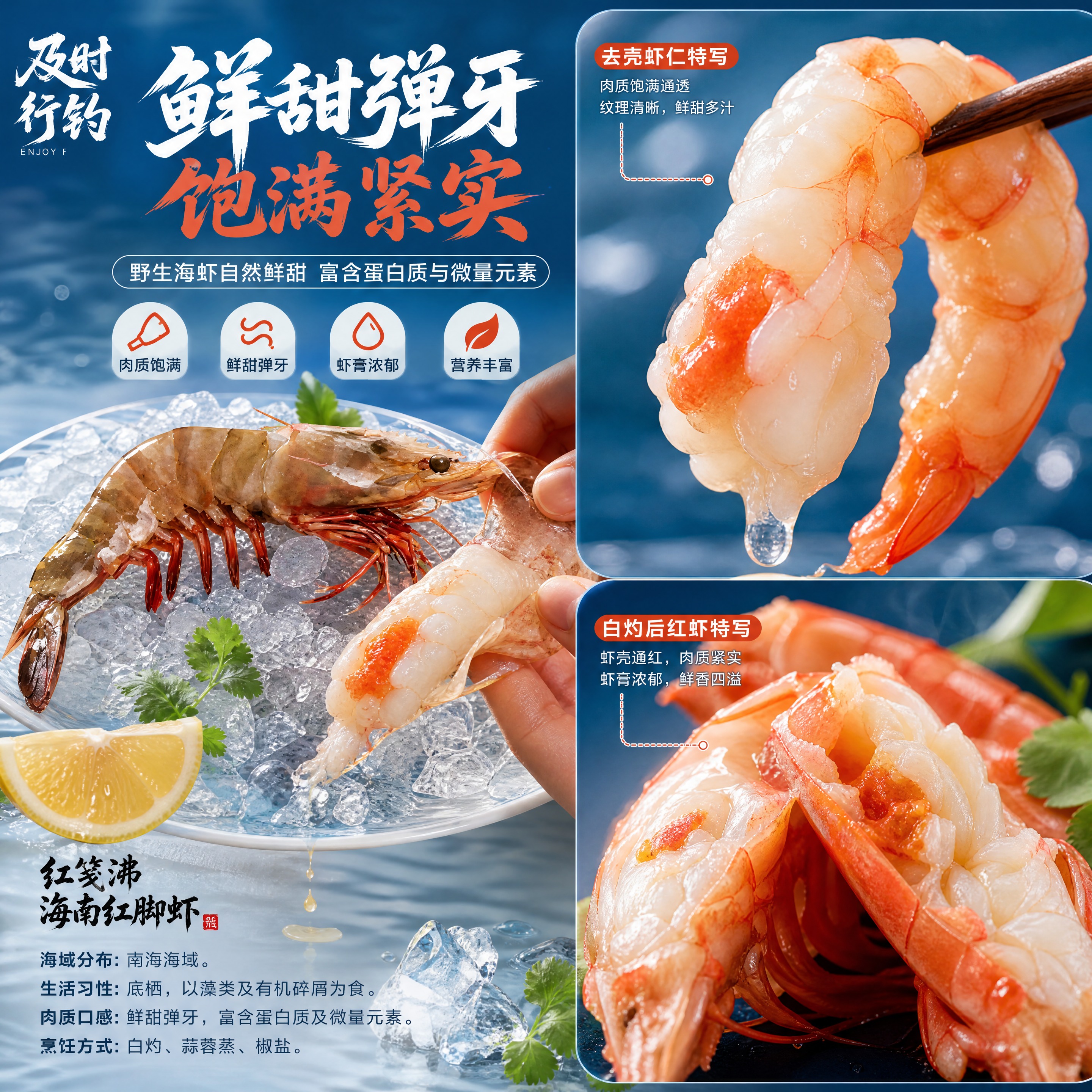 [商品] 使用【图1】海南红脚虾产品图；保留虾身形态、红脚特征… - 图片创意预览