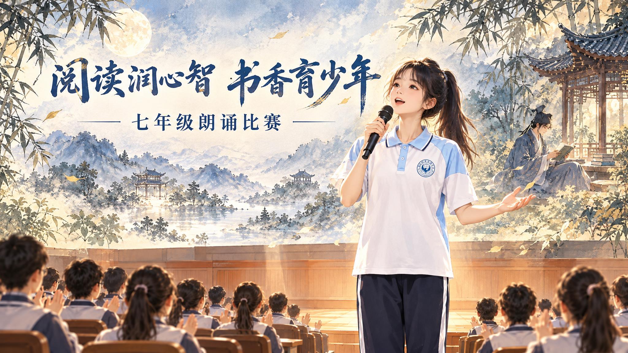 参考图1的国风水彩插画构图风格和画风，生成一张“阅读润心智 书… - 图片创意预览