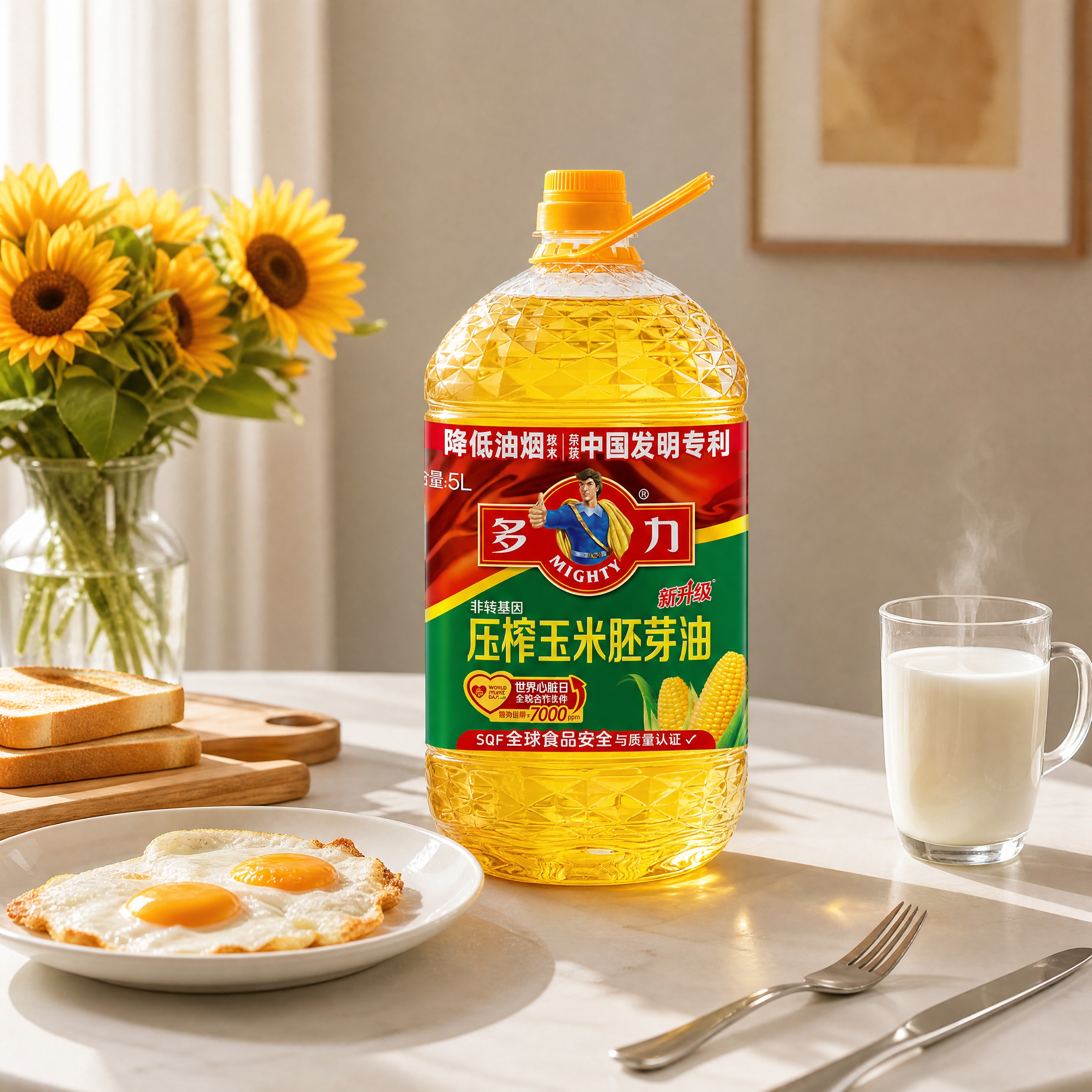 超写实食品商业摄影。 主体：5L装玉米油桶严格参照上传产品图，… - 图片创意预览